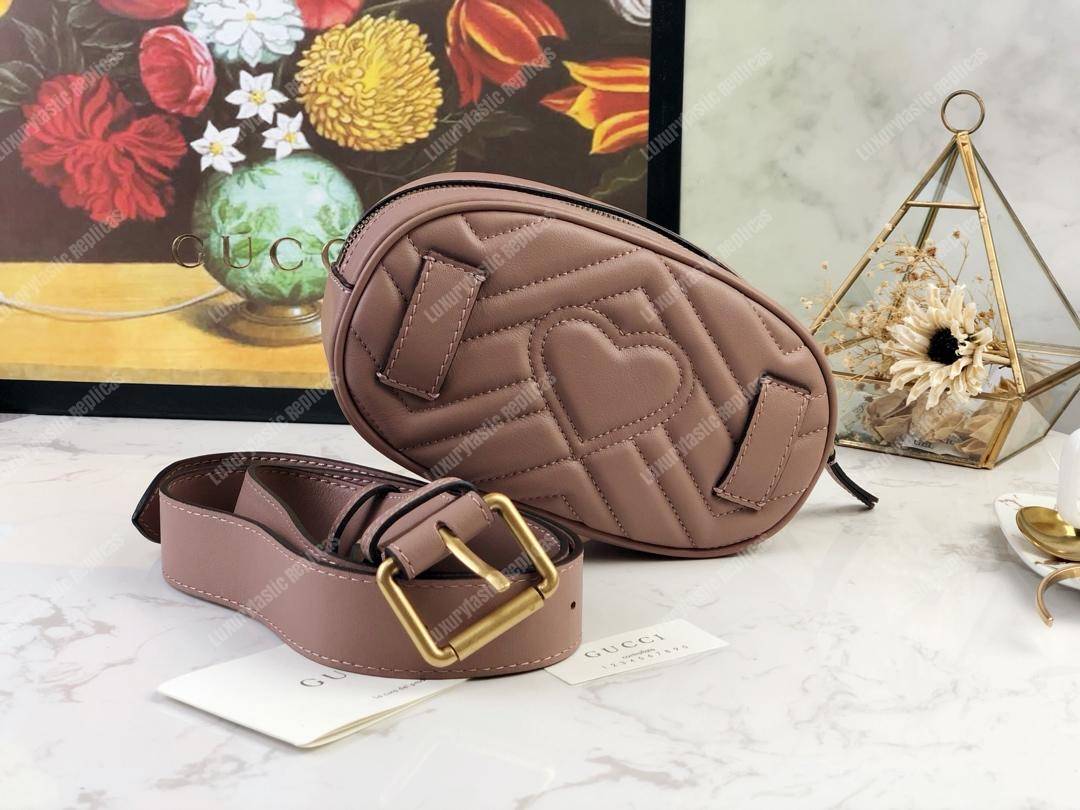G*u*i gg marmont matelassé leather belt bag dusty pink