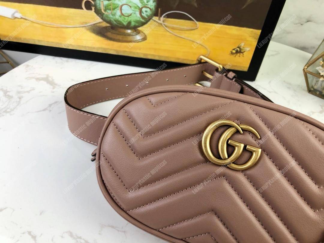 G*u*i gg marmont matelassé leather belt bag dusty pink