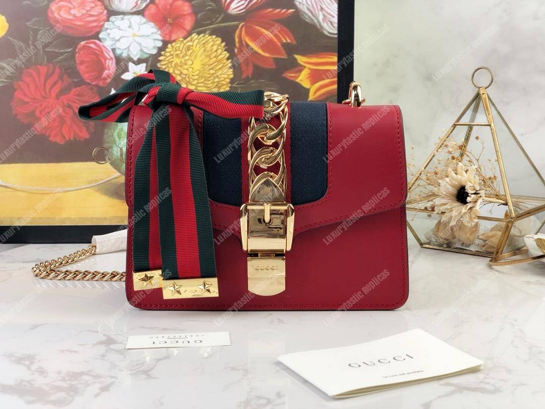 G*u*i sylvie leather mini chain bag hibiscus red
