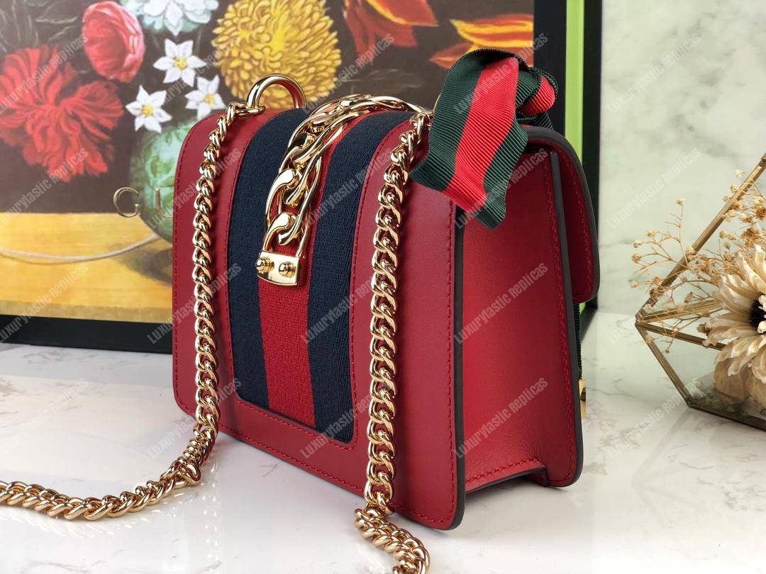 G*u*i sylvie leather mini chain bag hibiscus red