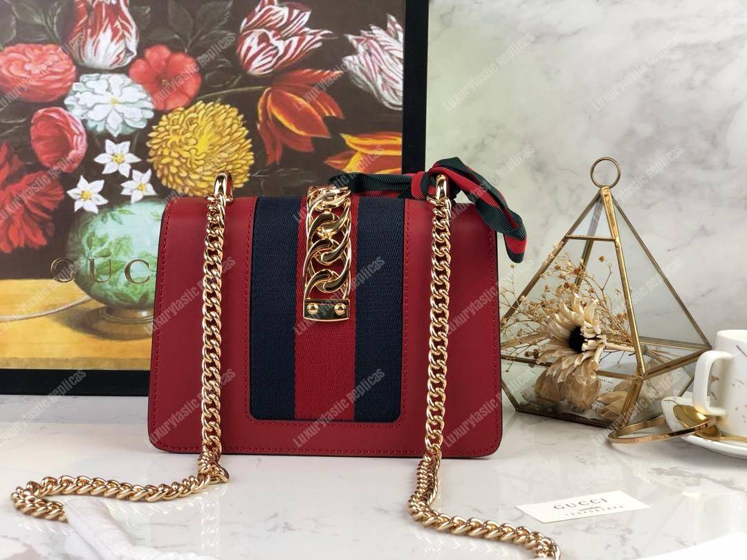 G*u*i sylvie leather mini chain bag hibiscus red