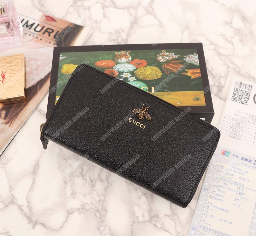 G*u*i animalier leather zip around wallet black