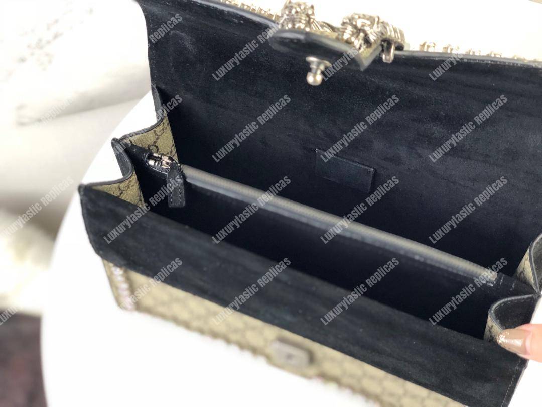 G*u*i beige black gg sup*e coated canvas crystal small dionysus shoulder bag