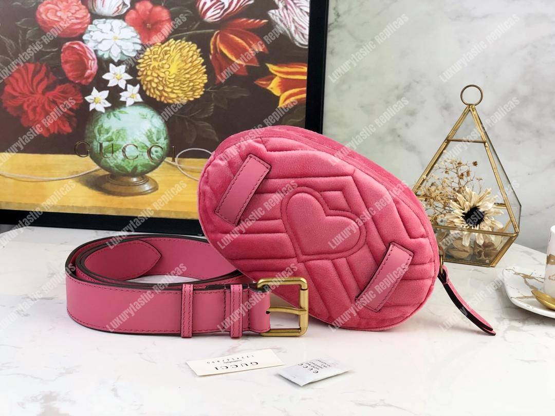 G*u*i gg marmont matelassé velvet belt bag pink