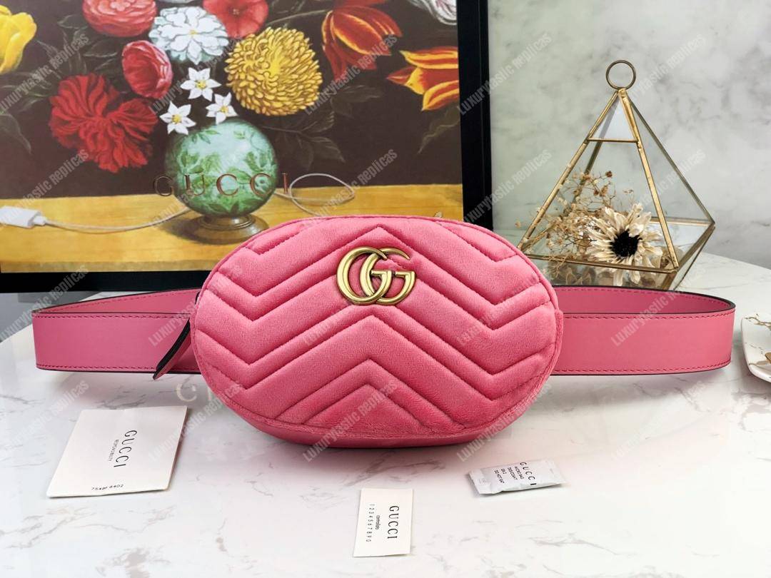 G*u*i gg marmont matelassé velvet belt bag pink