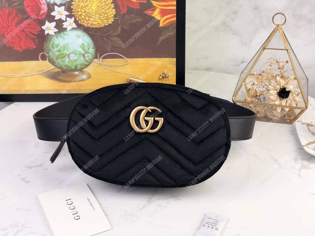 G*u*i gg marmont matelassé velvet belt bag black