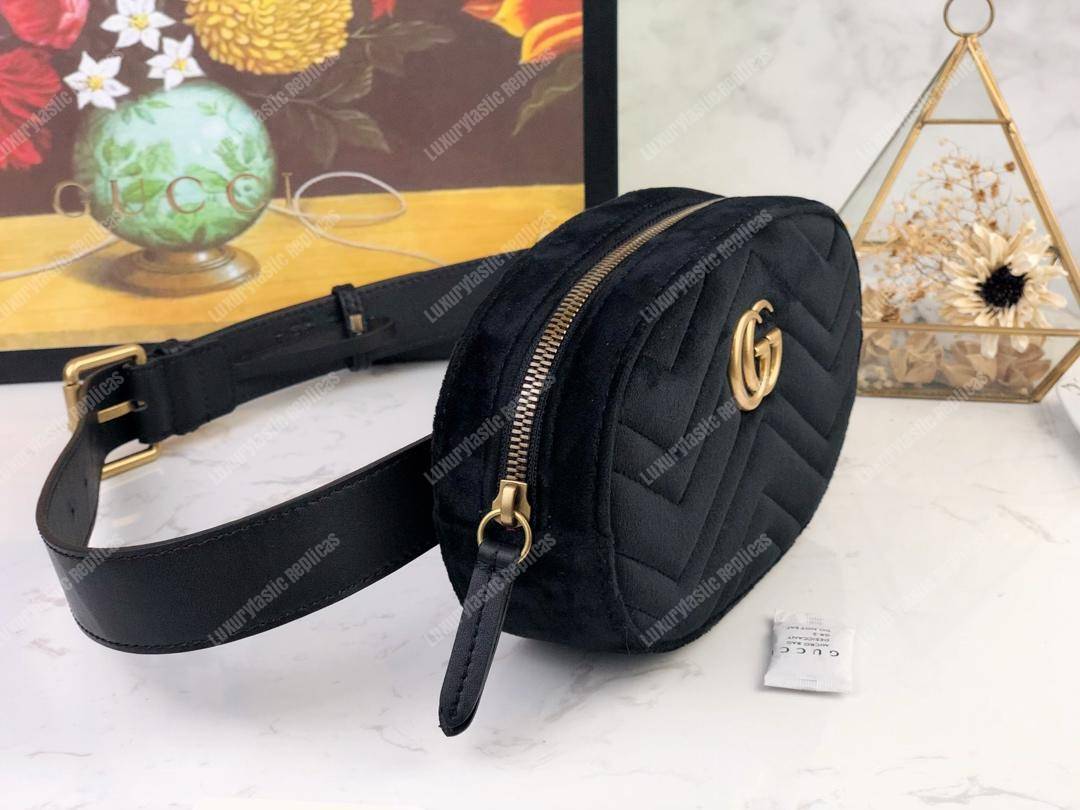 G*u*i gg marmont matelassé velvet belt bag black