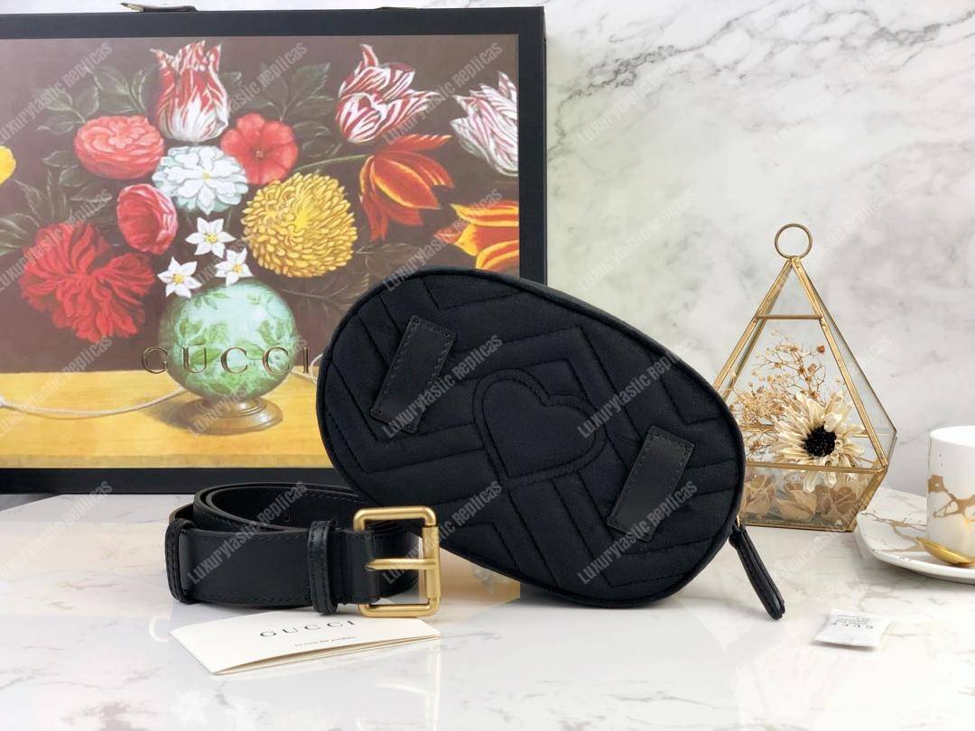 G*u*i gg marmont matelassé velvet belt bag black