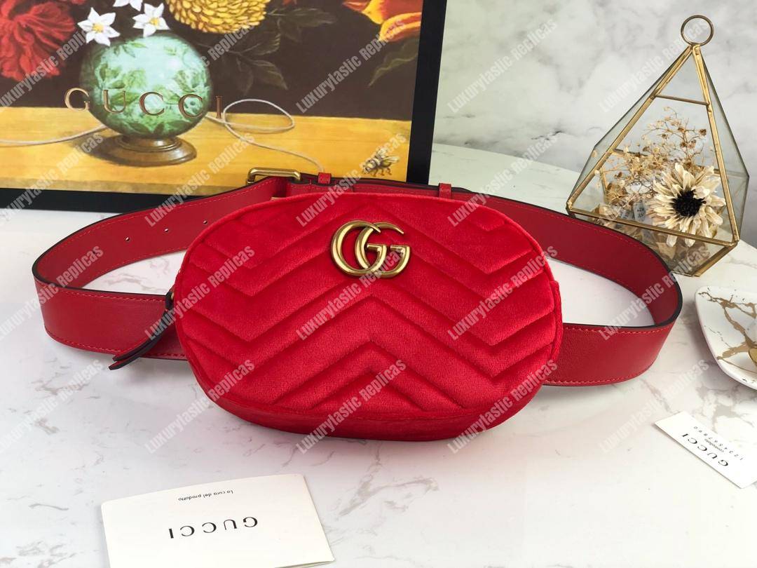 G*u*i gg marmont matelassé velvet belt bag red