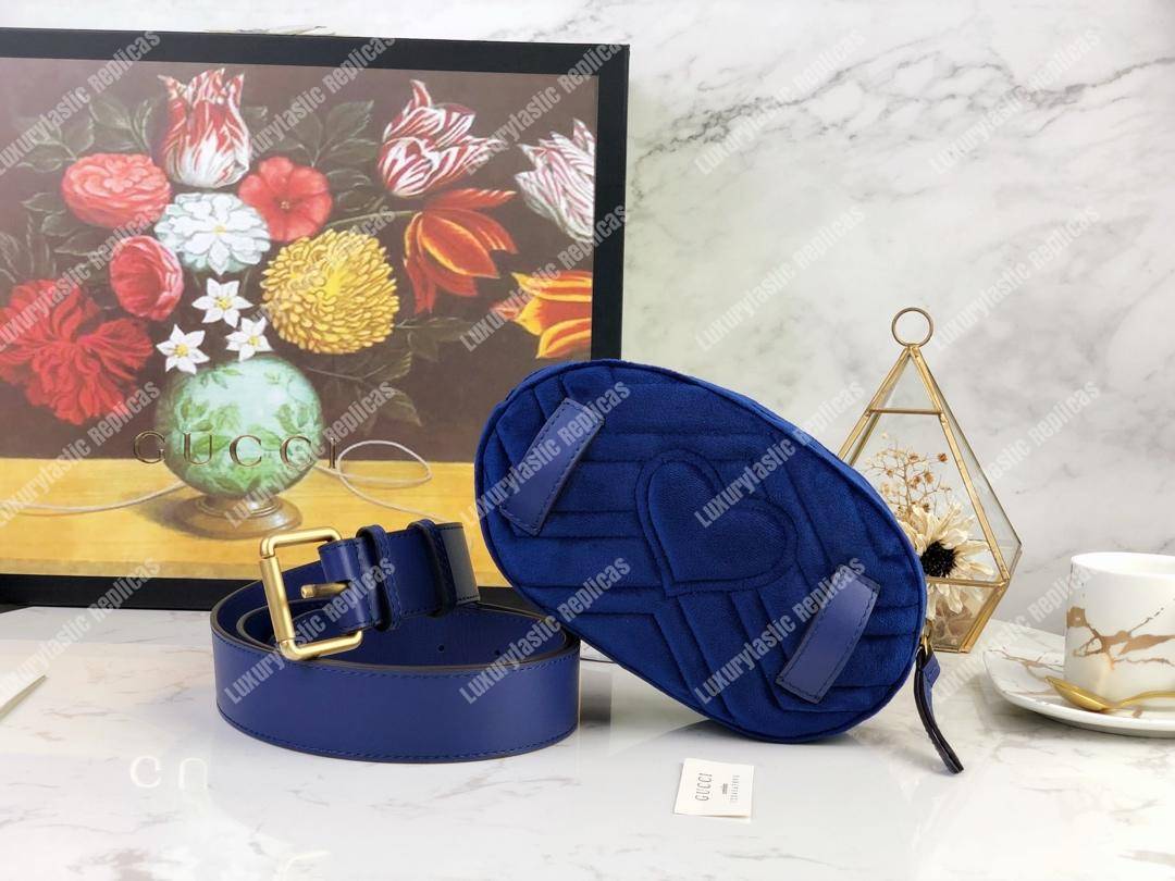 G*u*i gg marmont matelassé velvet belt bag jewel blue
