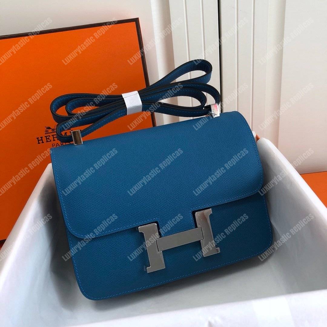 H**mes constance 18 bag epsom blue azur palladium hardware