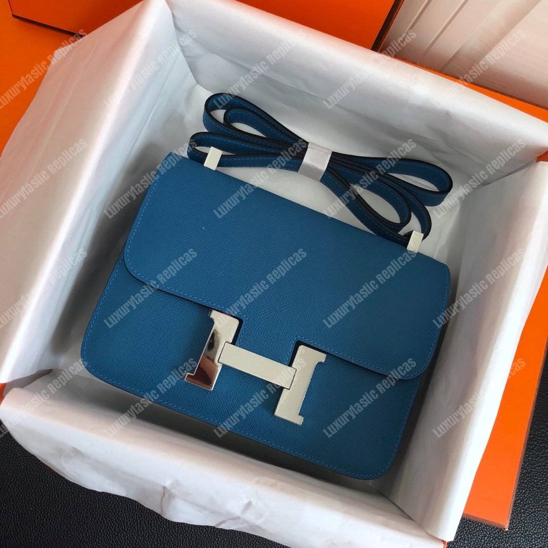 H**mes constance 24 bag epsom blue azur palladium hardware