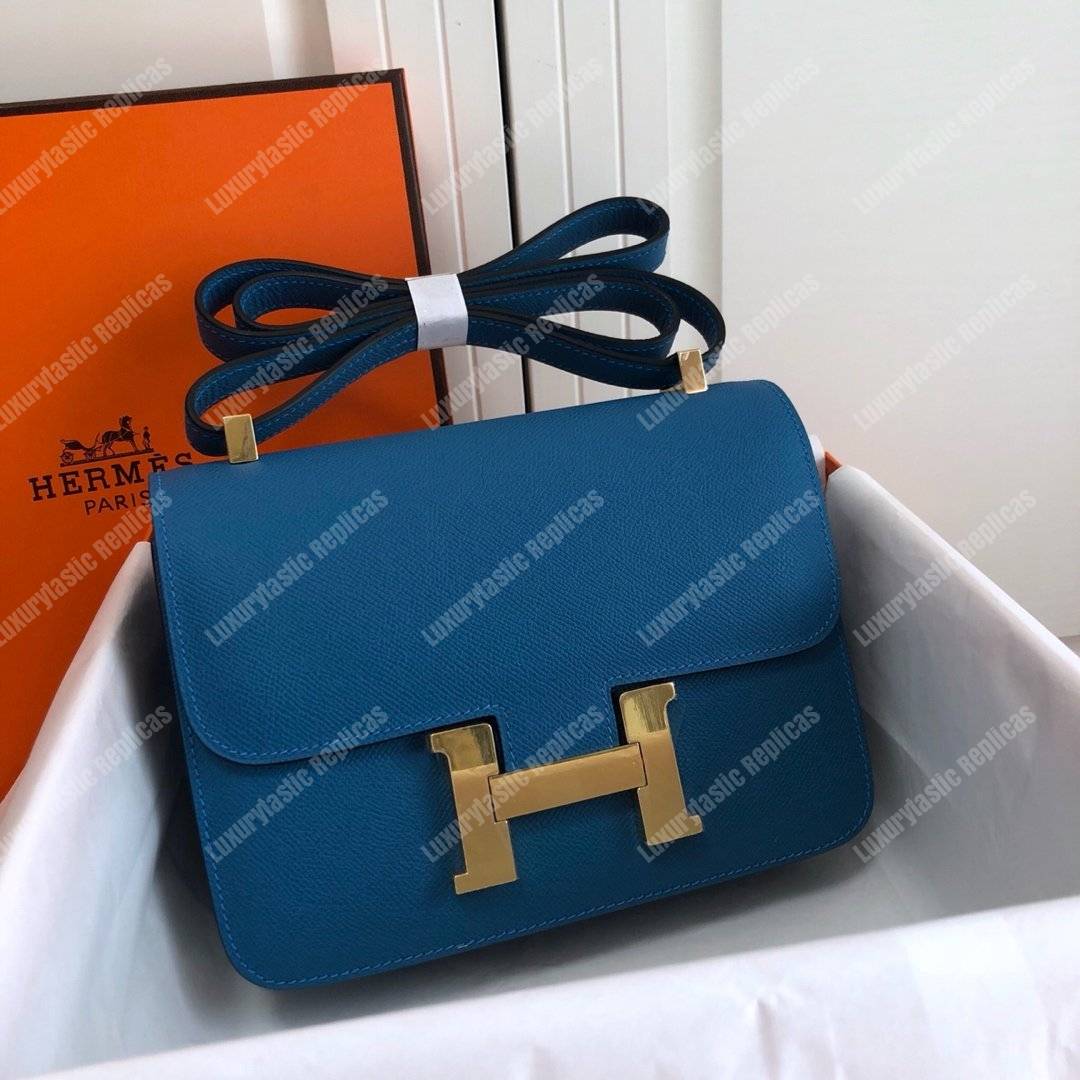 H**mes constance 18 bag epsom blue azur gold hardware