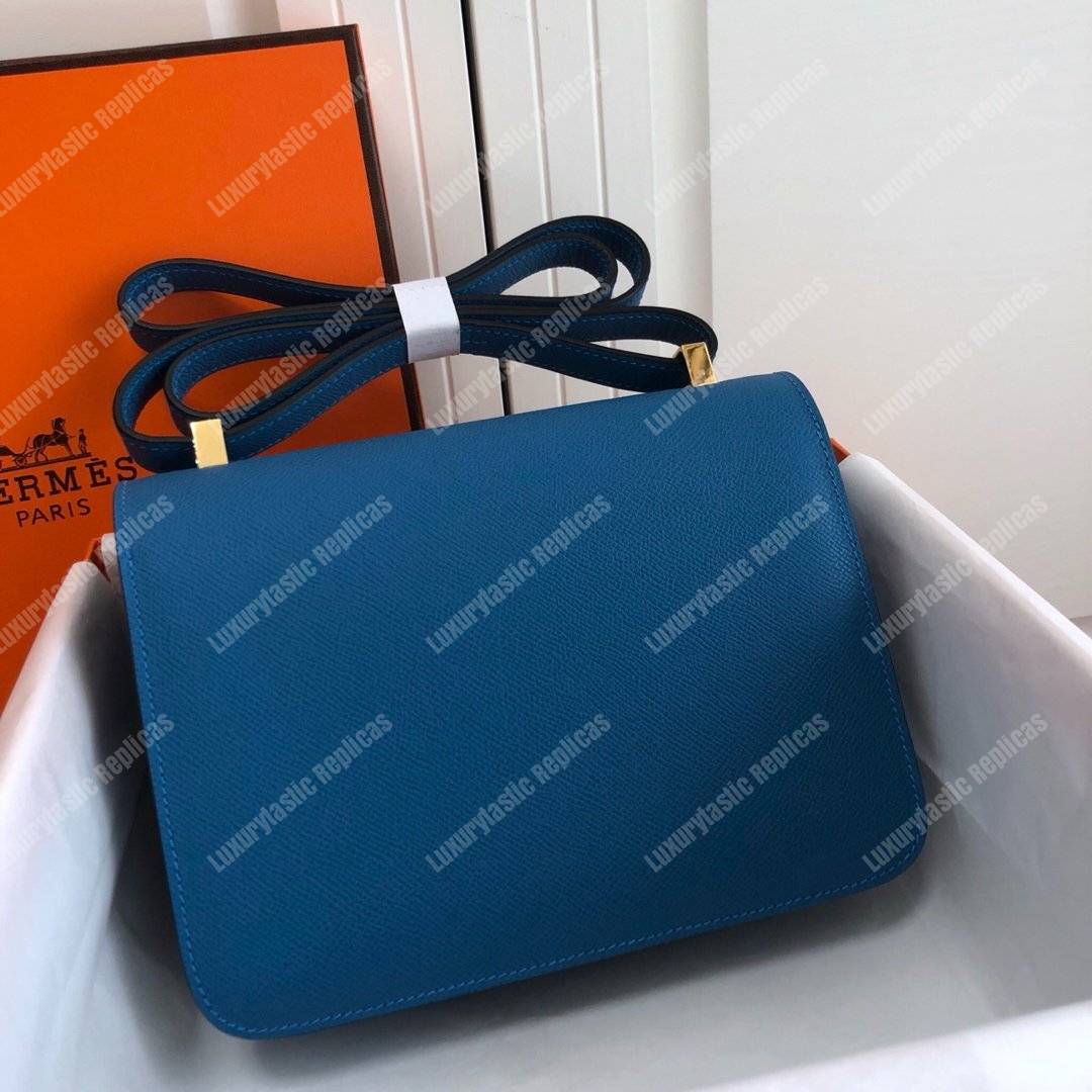 H**mes constance 18 bag epsom blue azur gold hardware