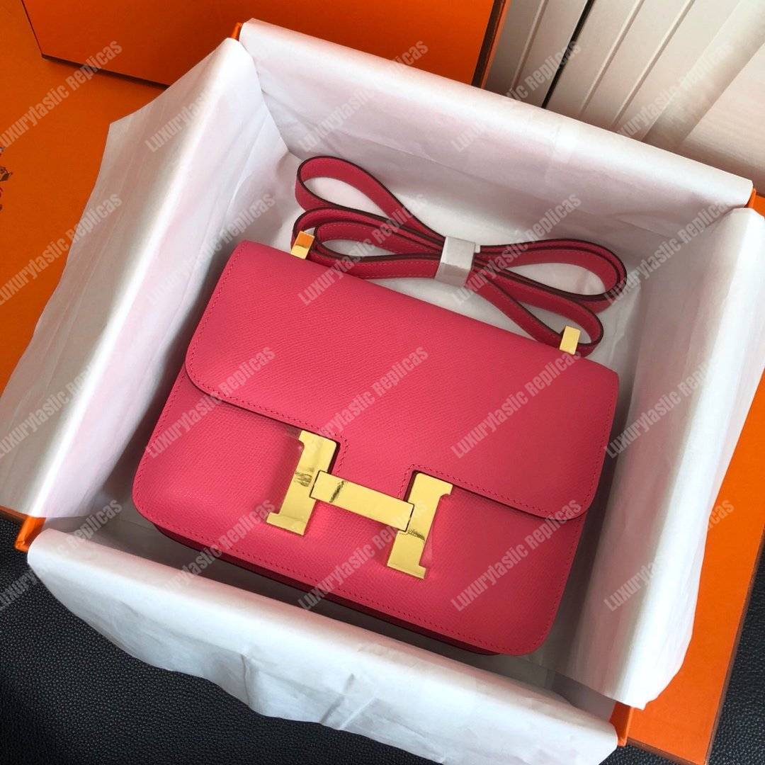 H**mes constance 18 bag epsom rose azalee gold hardware