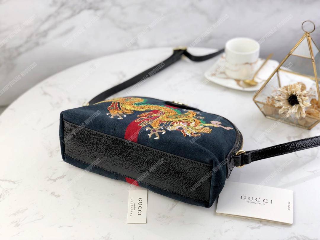 G*u*i suede dragon embroidered ophidia domed shape shoulder bag