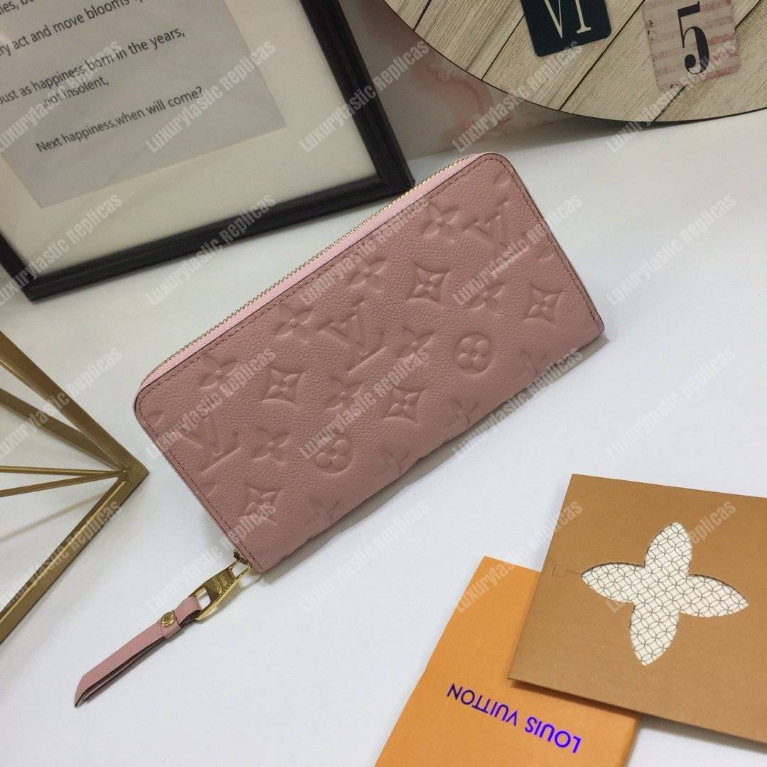 LV Clemence Wallet Monogram Empreinte Leather Rose Ballerine Pink
