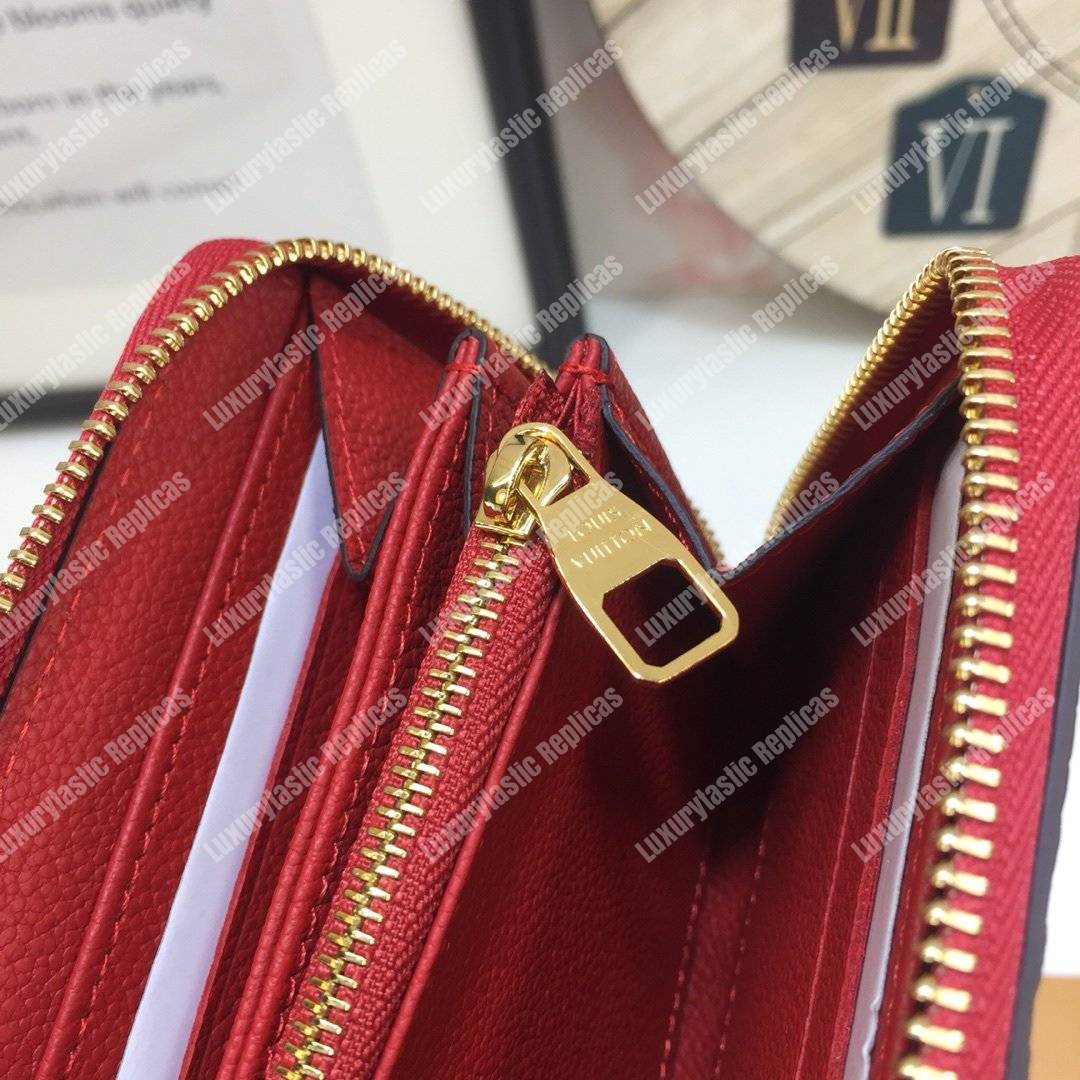 LV Clemence Wallet Monogram Empreinte Leather Cerise