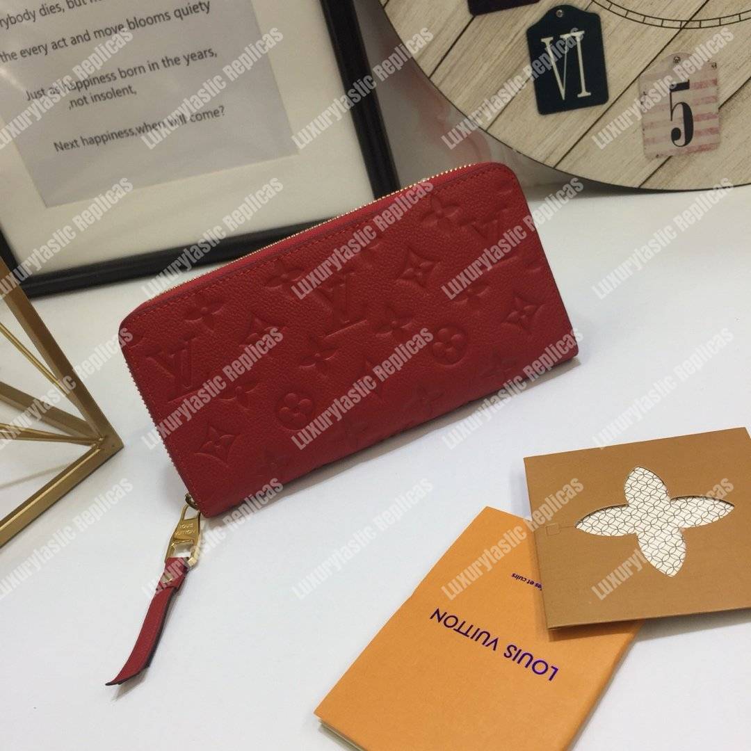 LV Clemence Wallet Monogram Empreinte Leather Cerise