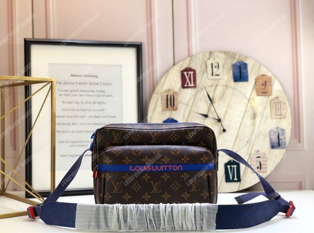 LV Monogram Brown Blue Outdoor Messenger Bag