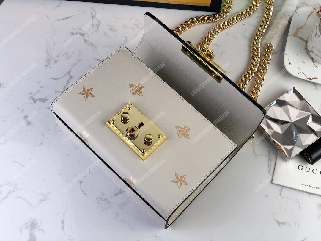 G*u*i padlock bee star small shoulder bag white