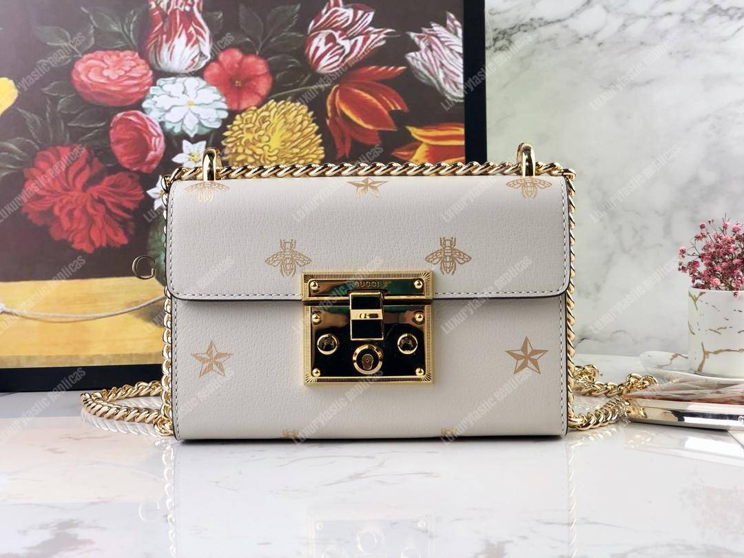 G*u*i padlock bee star small shoulder bag white