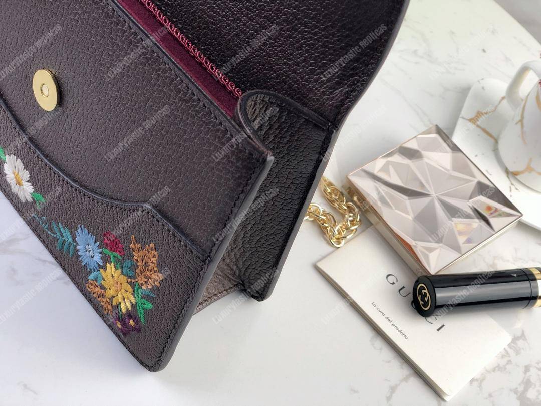 G*u*i embroidered small shoulder bag leather brown