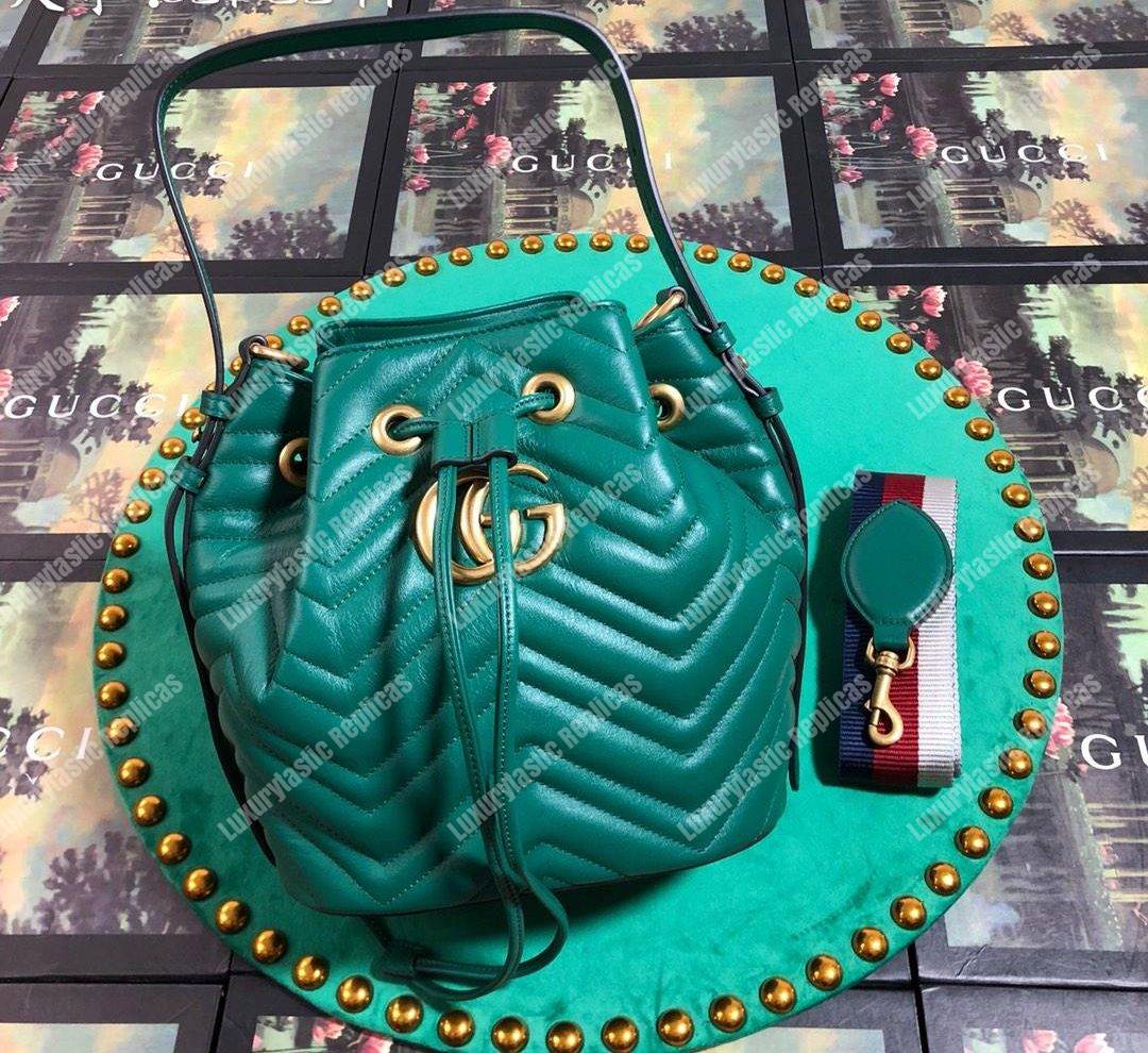 G*u*i gg marmont chevron leather bucket bag emerald green