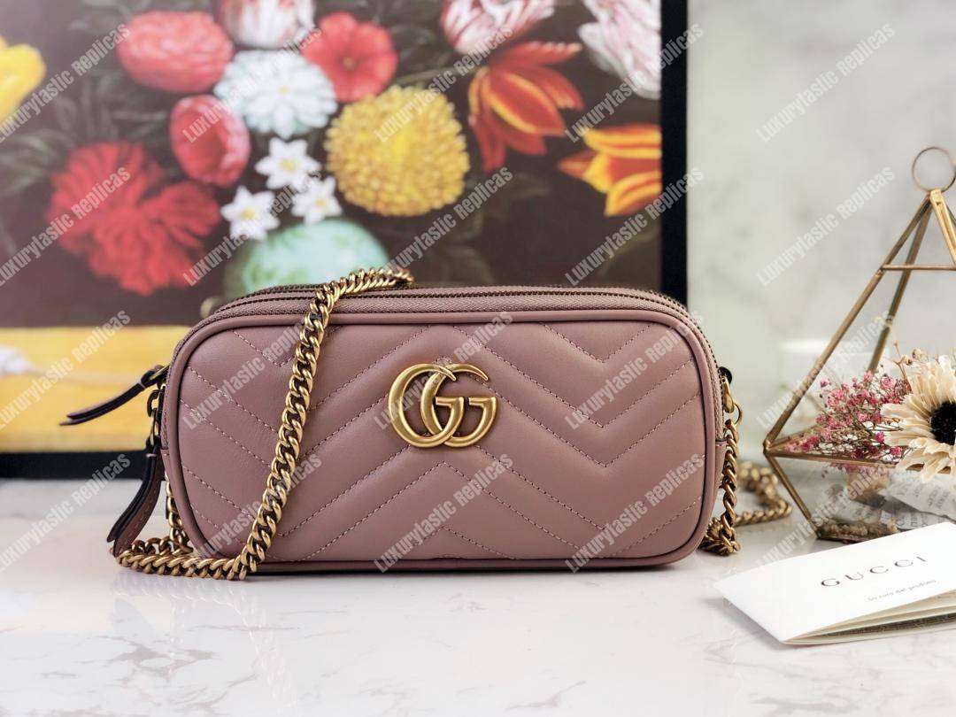 G*u*i gg marmont mini chain bag 3 zips dusty pink