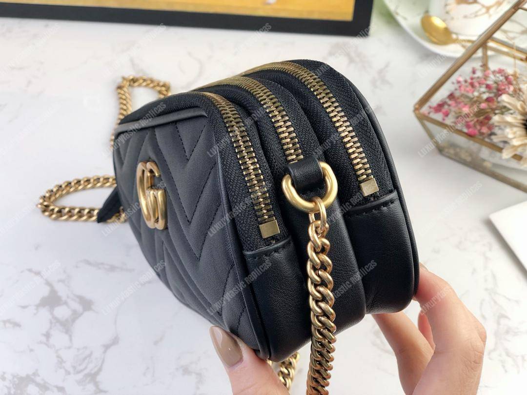 G*u*i gg marmont mini chain bag 3 zips black