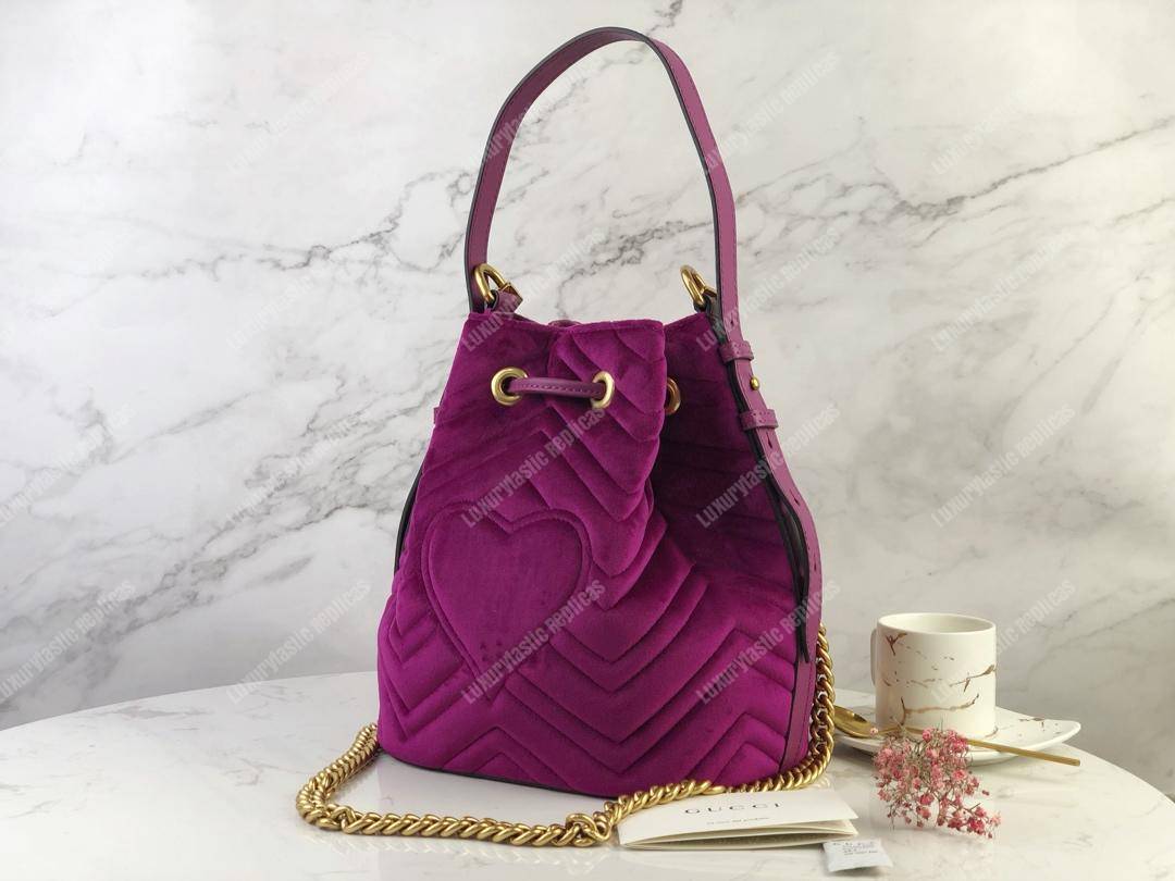 G*u*i gg marmont velvet bucket bag fuchsia