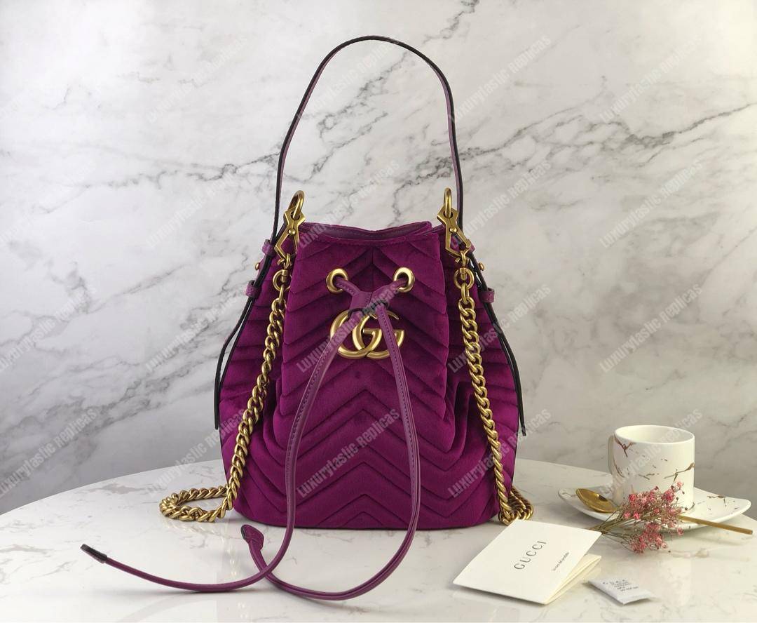 G*u*i gg marmont velvet bucket bag fuchsia