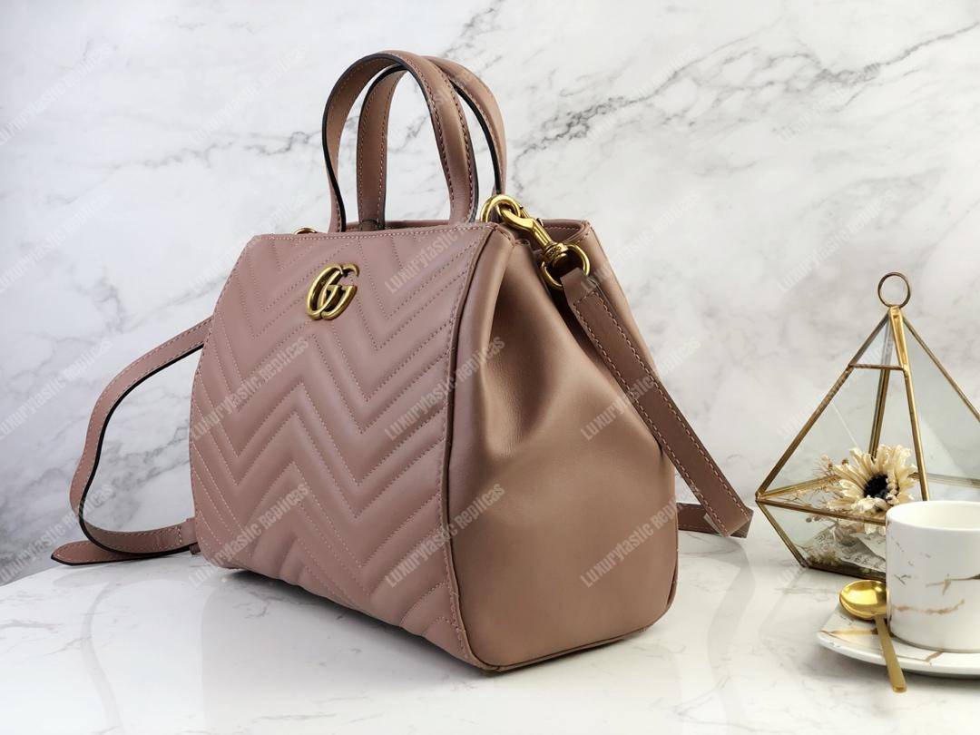 G*u*i gg marmont small matelassé top handle bag dusty pink