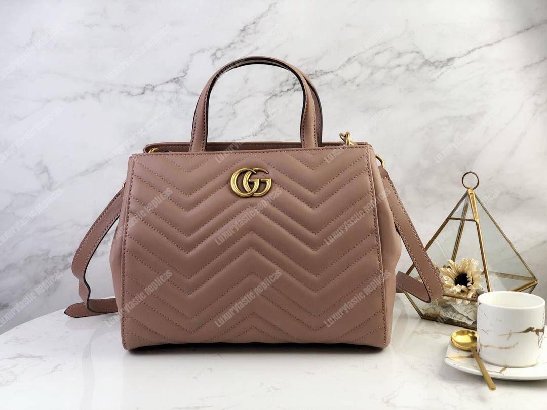 G*u*i gg marmont small matelassé top handle bag dusty pink