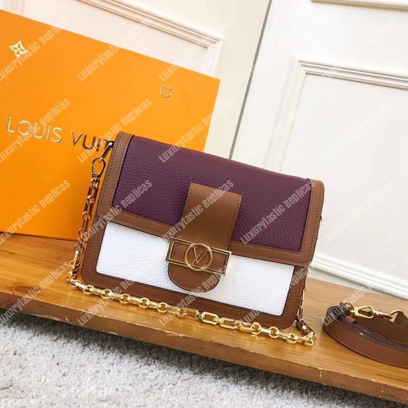 LV Dauphine MM Taurillon Leather Blackberry/Snow