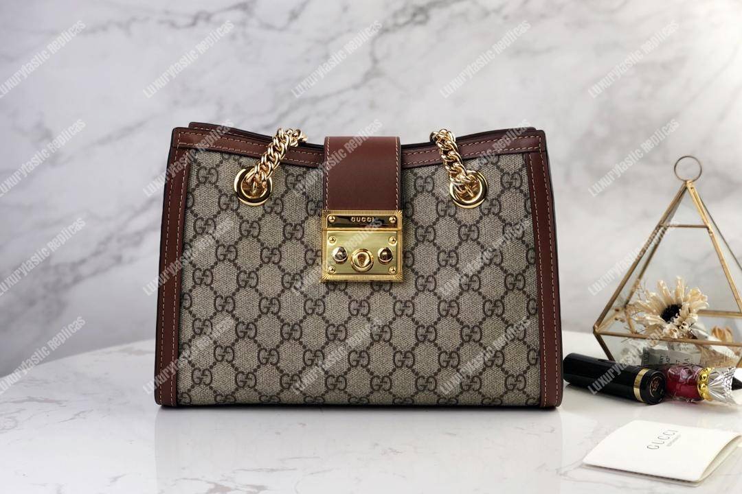 G*u*i padlock small shoulder bag brown
