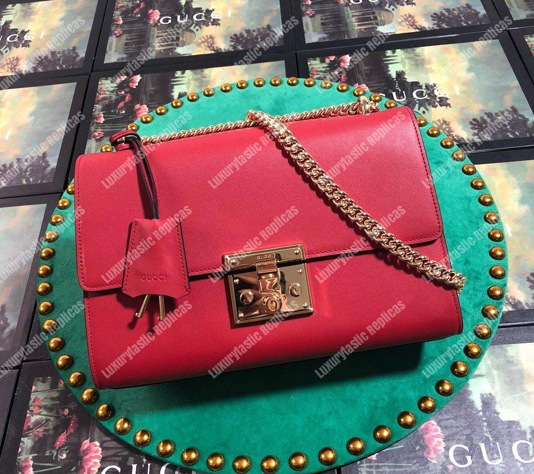 G*u*i padlock leather shoulder bag red