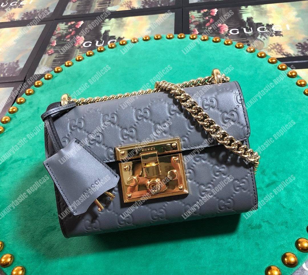 G*u*i padlock small signature shoulder bag gray