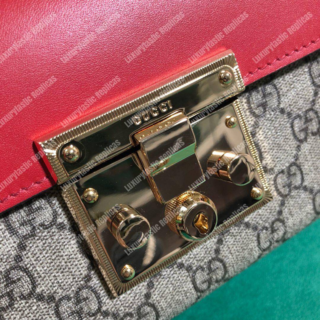 G*u*i padlock small gg sup*e canvas shoulder bag red/fuchsia