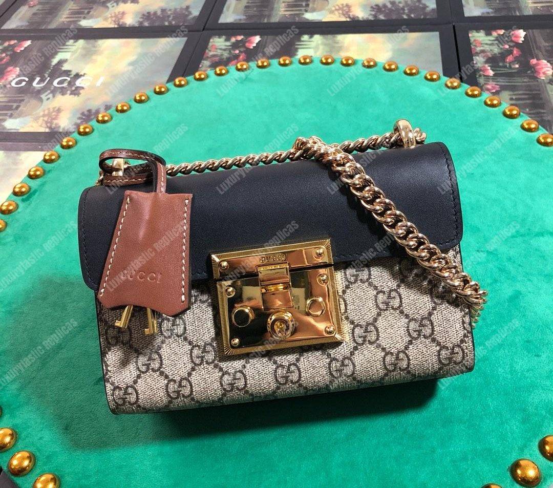 G*u*i padlock small gg sup*e canvas shoulder bag black/brown