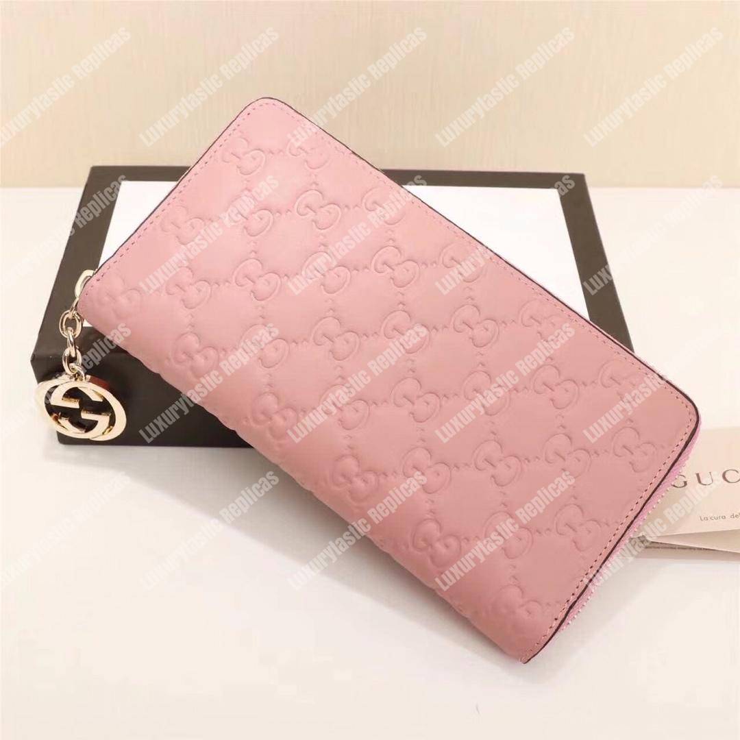 G*u*i icon G*u*i signature zip around wallet rose pink