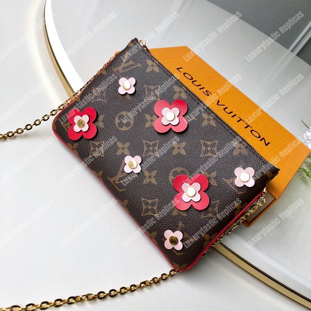 LV Pochette Double Zip Monogram Canvas Cerise Blooming Flowers