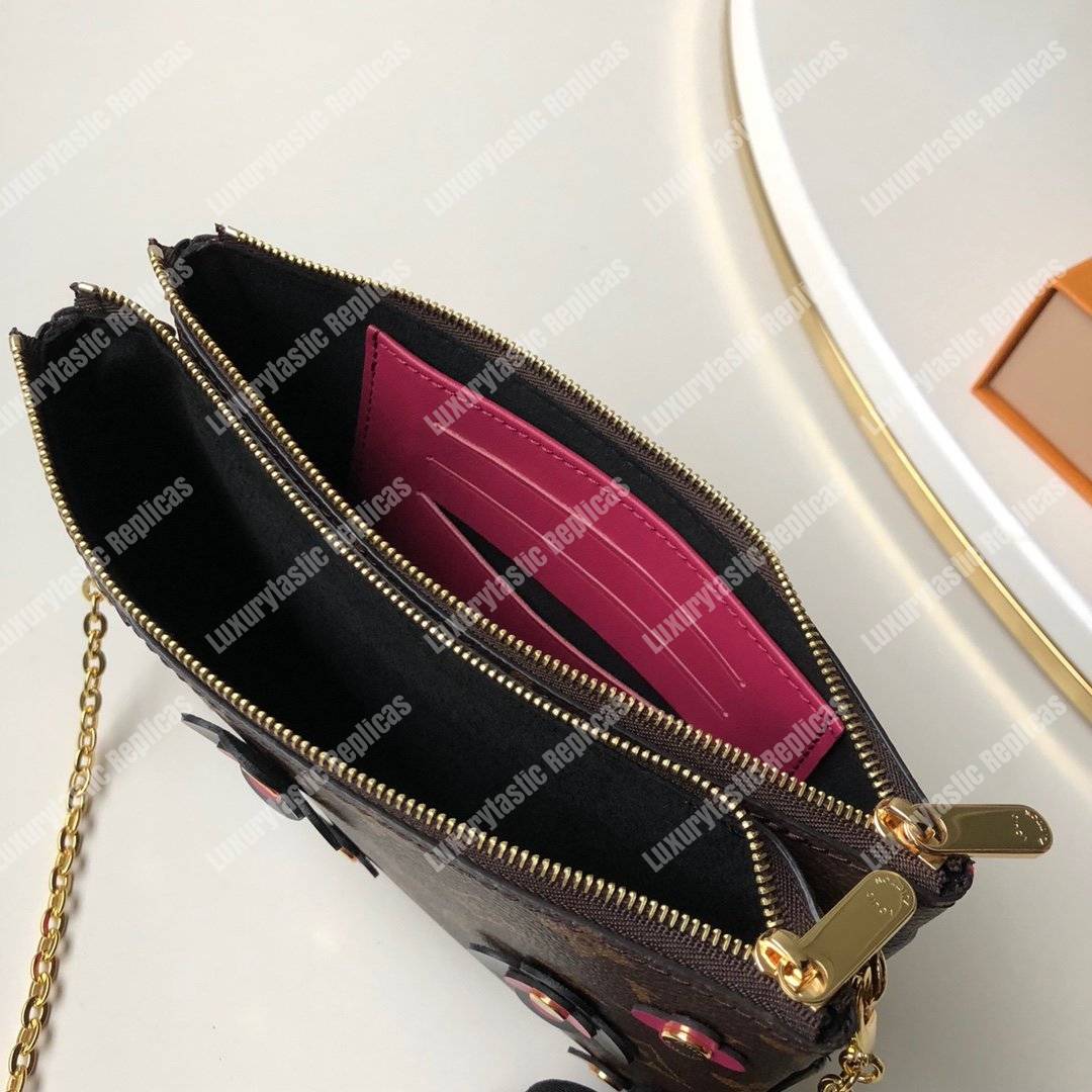 LV Pochette Double Zip Monogram Canvas Noir Blooming Flowers