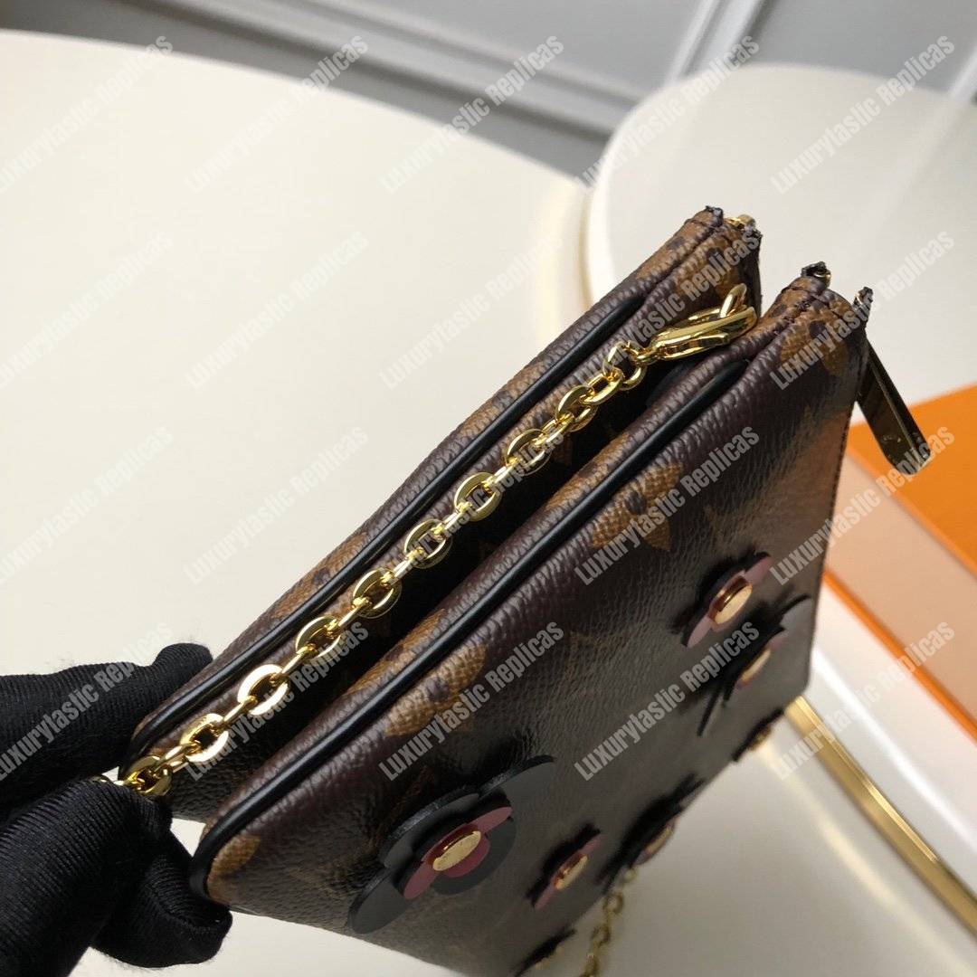 LV Pochette Double Zip Monogram Canvas Noir Blooming Flowers