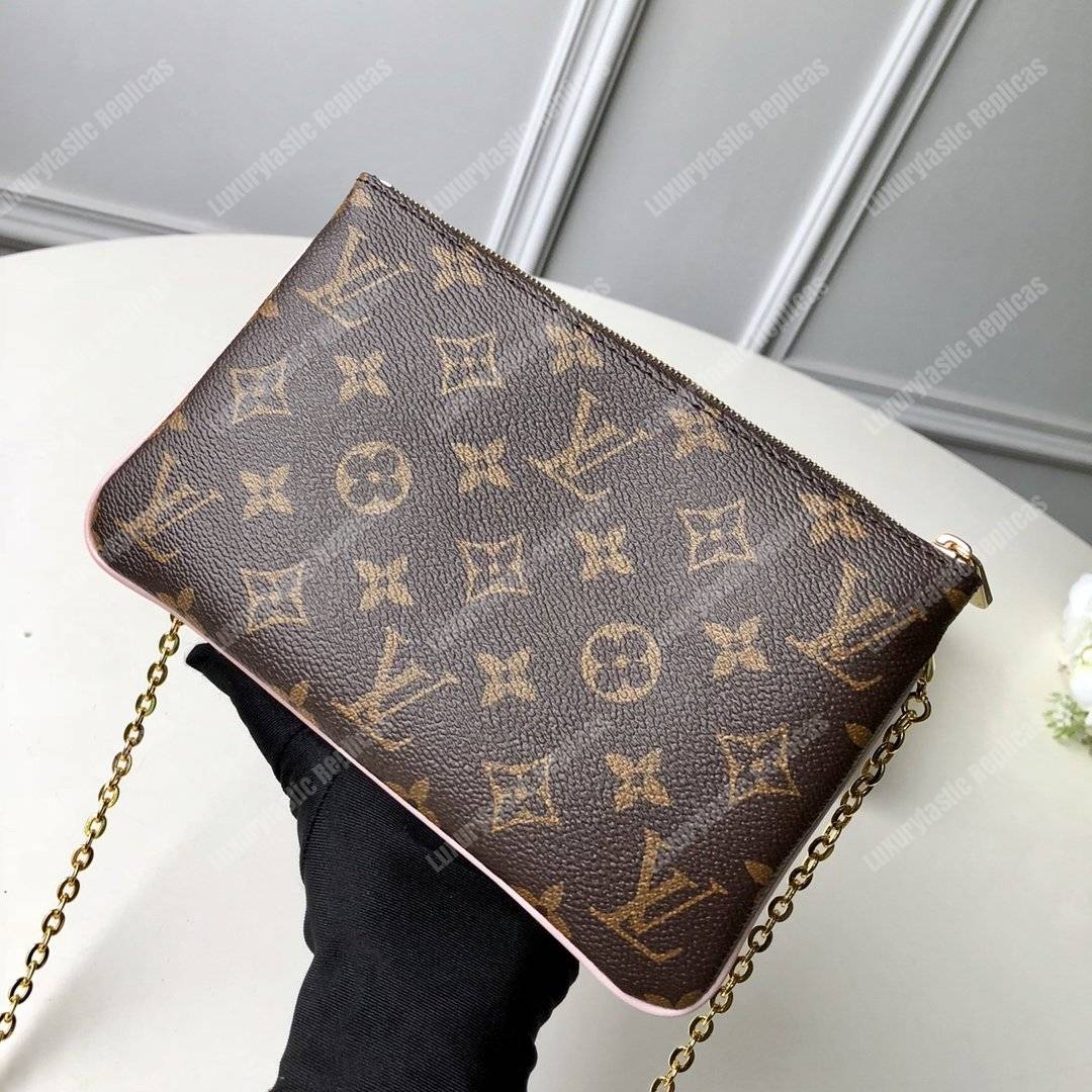 LV Pochette Double Zip Monogram Canvas Pink Blooming Flowers