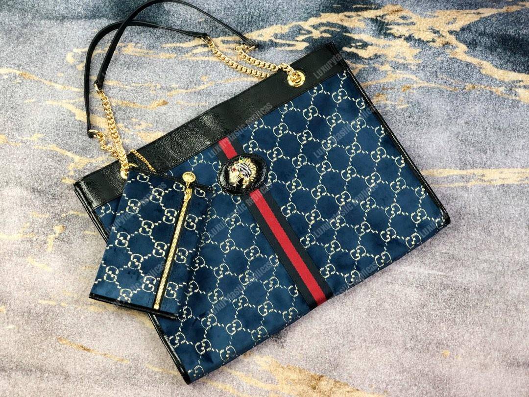 G*u*i gg rajah large tote blue gg velvet