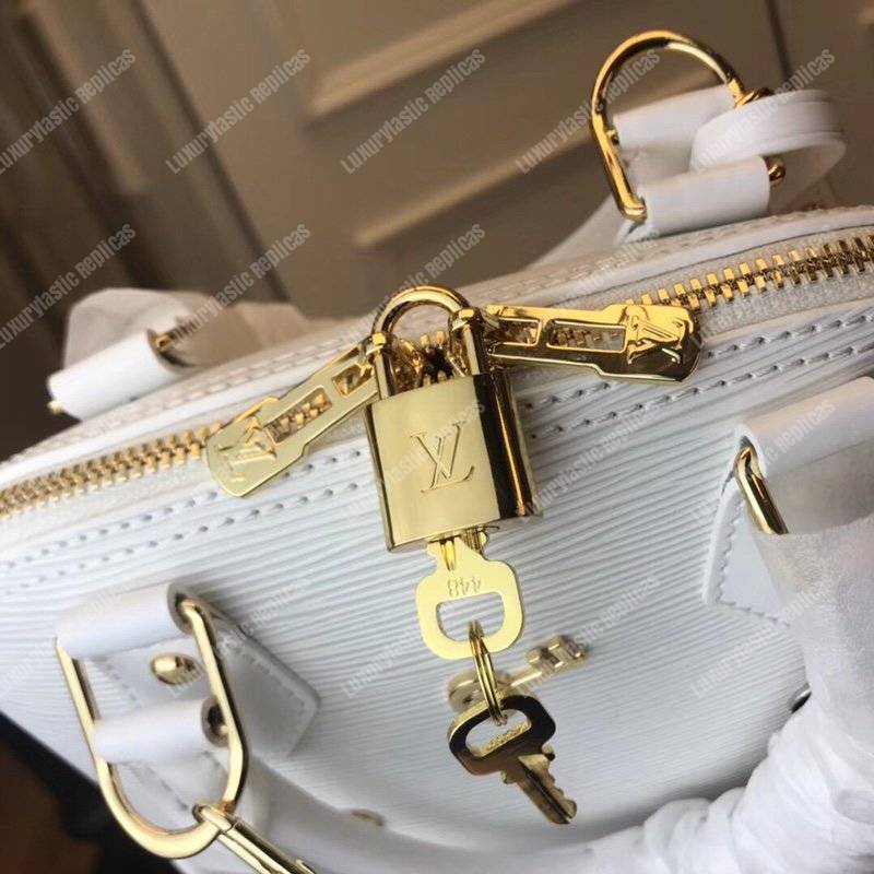 LV Alma BB Epi Leather Love Lock Edition White