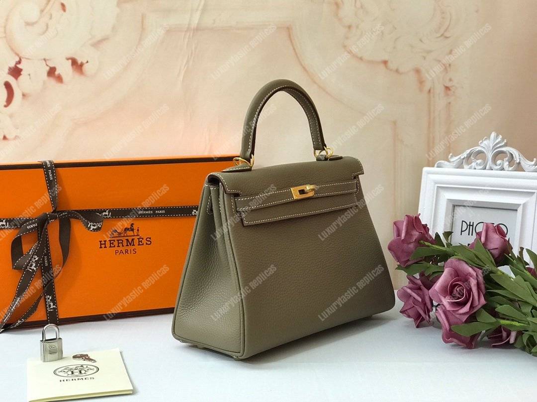 H**mes kelly 25 togo etoupe gold-toned hardware