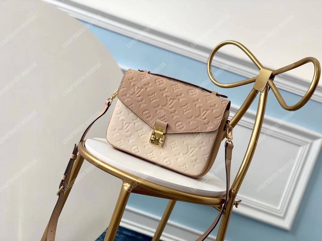 LV Pochette Metis Monogram Empreinte Leather Beige Rose Crème