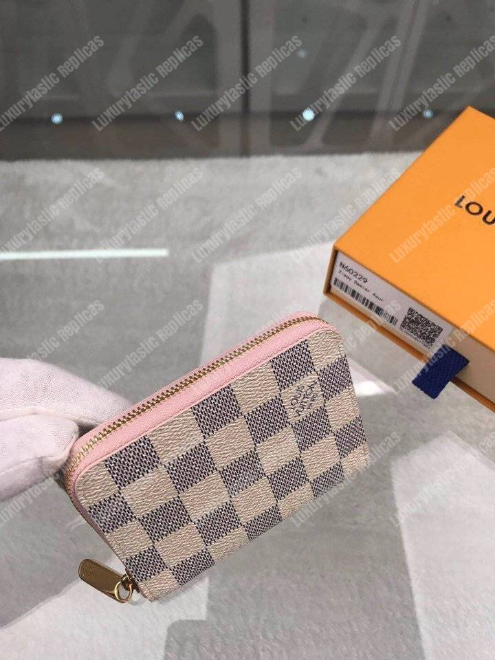 LV Zippy Coin Purse Damier Azur Rose Ballerine Pink